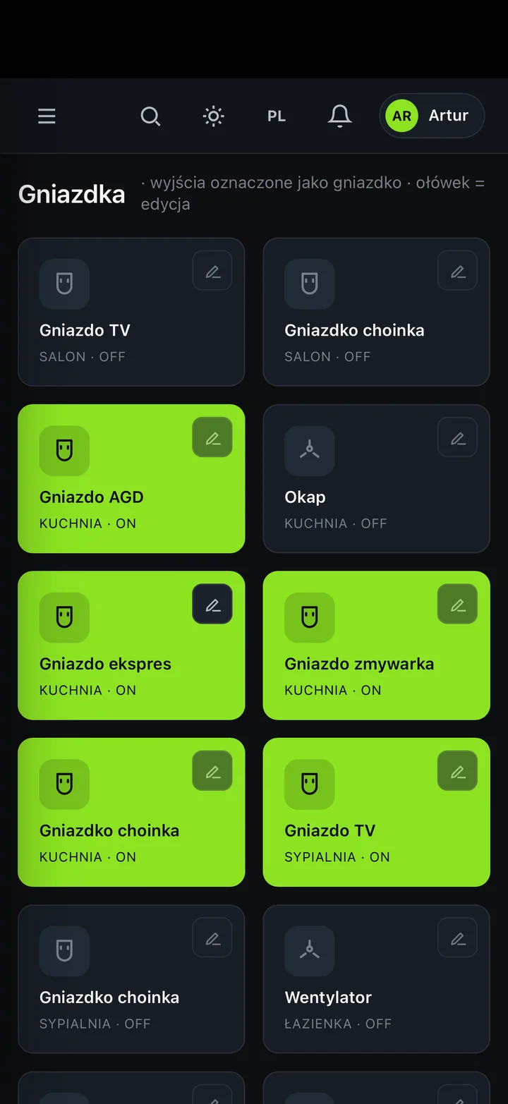 DomelOS Home — Gniazdka