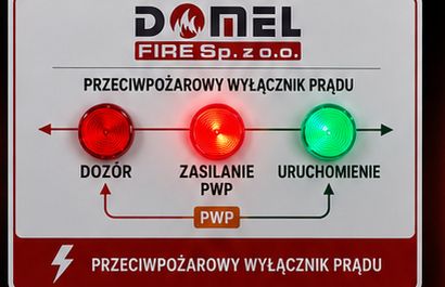 Panel sygnalizacyjny DF-PWP: DOZÓR, ZASILANIE PWP, URUCHOMIENIE